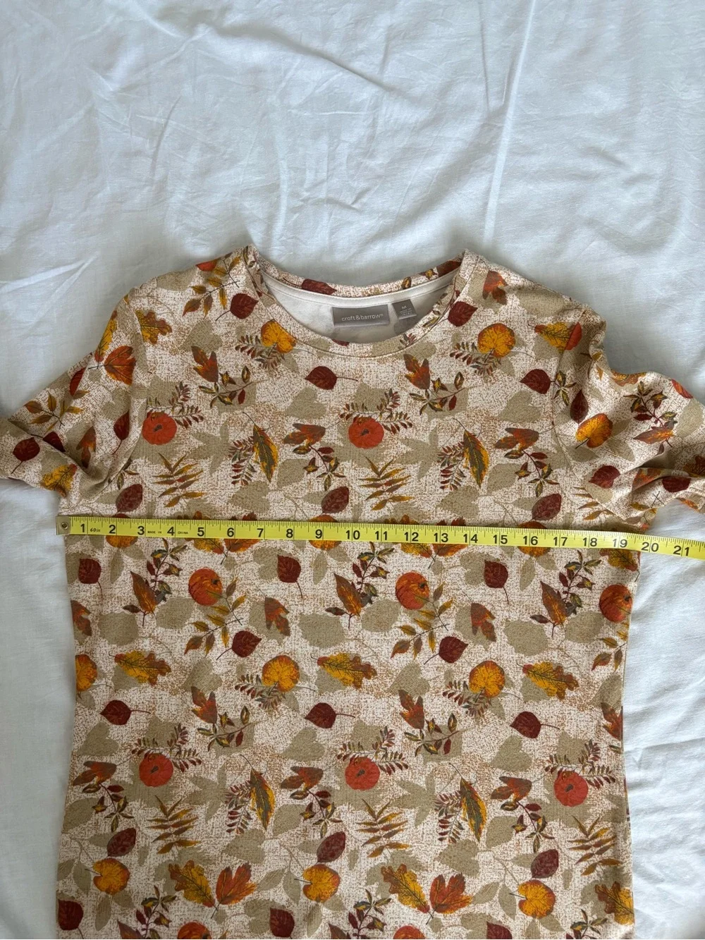 croft & barrow Beige Long Sleeve Floral Tee with Orange and Brown Accents - Picture 5 of 6